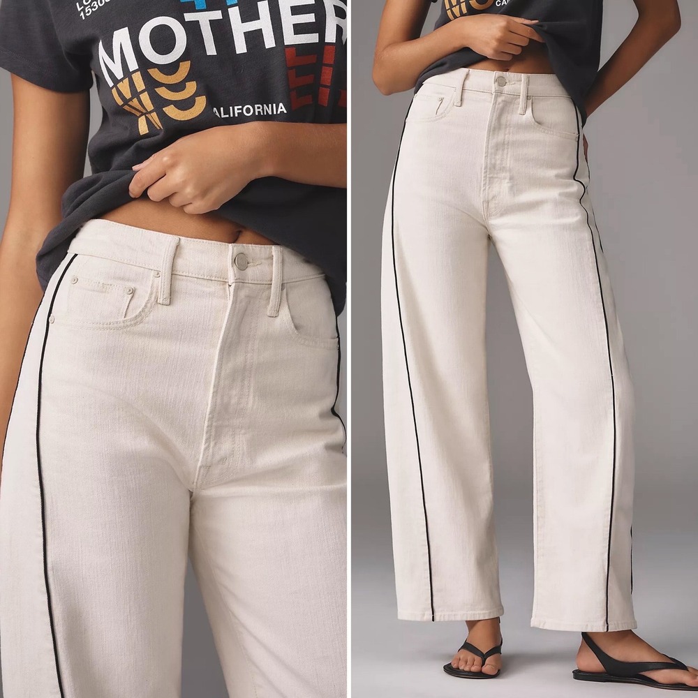 MOTHER SUPERIOR‎ Barrel Jeans Sz 34 NWT Half Piped Ankle Relaxed Cream $258
